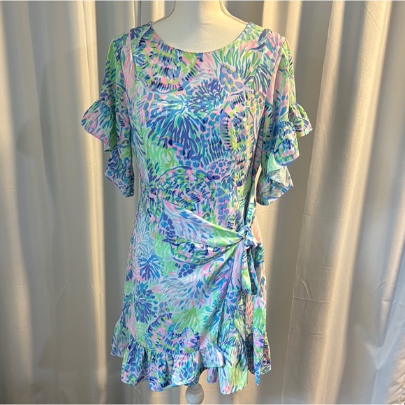 Lilly Pulitzer Dresses & Skirts - Women’s LILLY PULITZER Carlee Wrap Ruffle Sleeve Dress Size 8 EUC